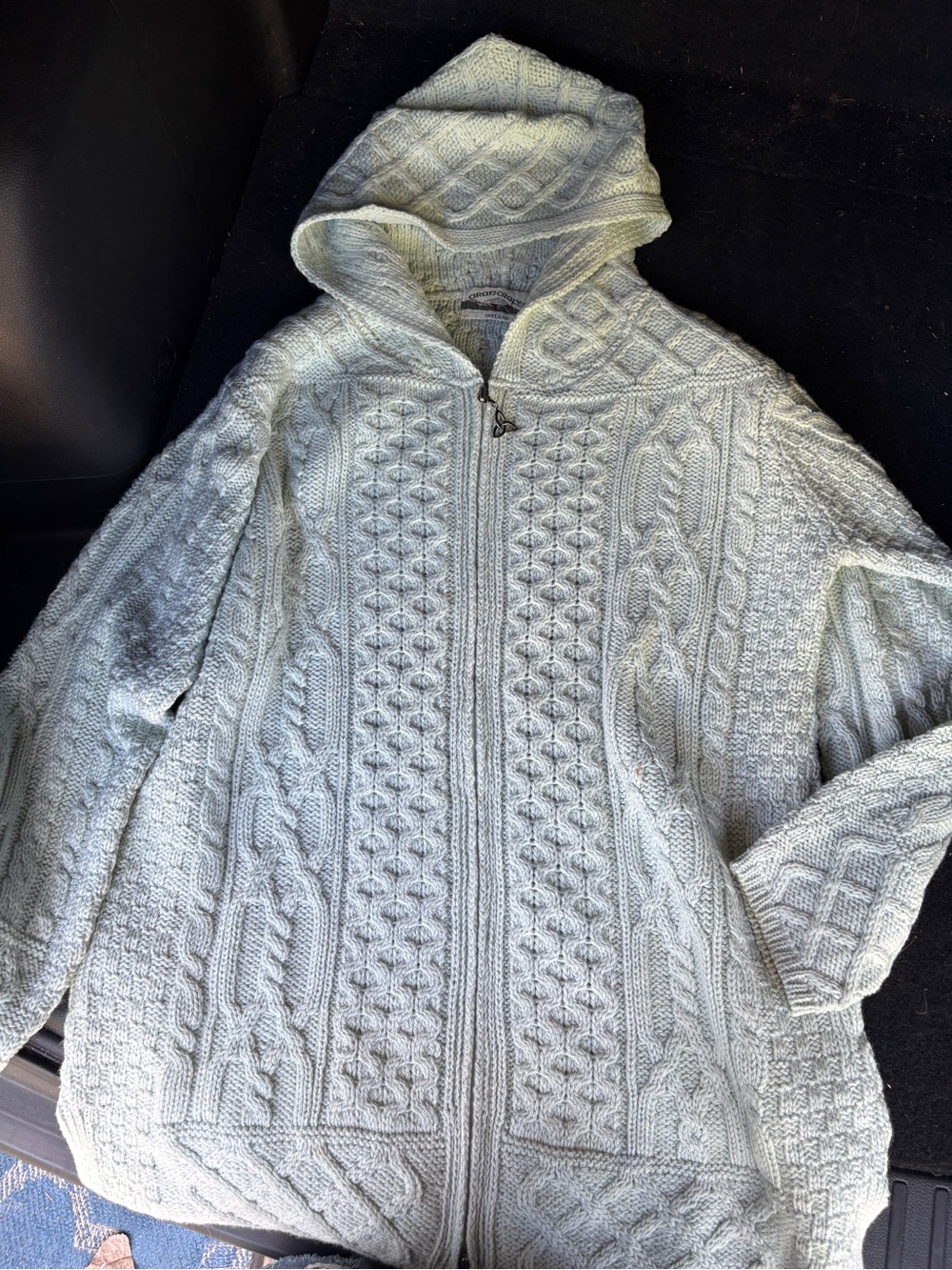 Aran Woollen Mills Irish Wool Cable Knit Cardigan Sweater Lt Blue M 100% wool